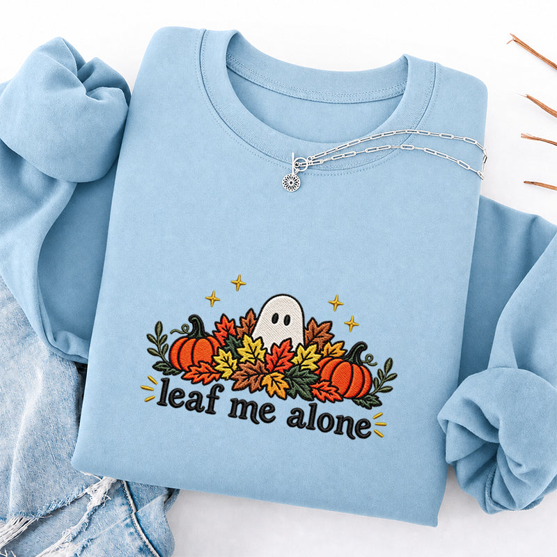 Embroidered Leaf Me Alone Classic Crewneck Sweatshirt