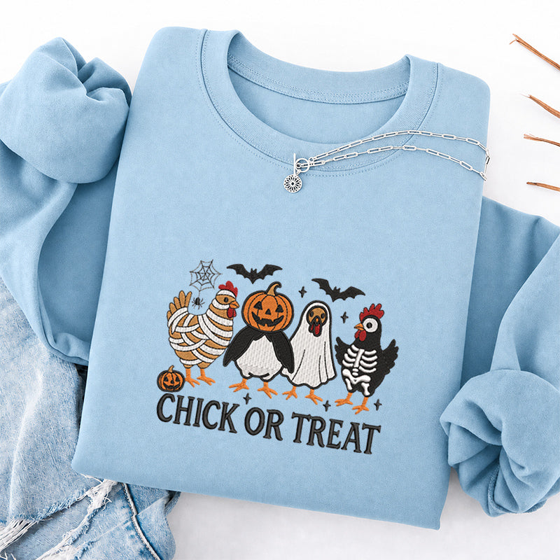 Embroidered Chick Or Treat Classic Crewneck Sweatshirt