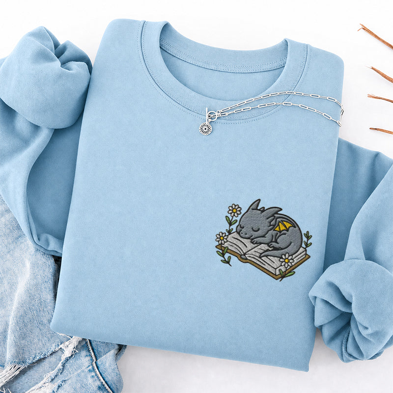 Embroidered Sleeping Dragon Book Classic Crewneck Sweatshirt