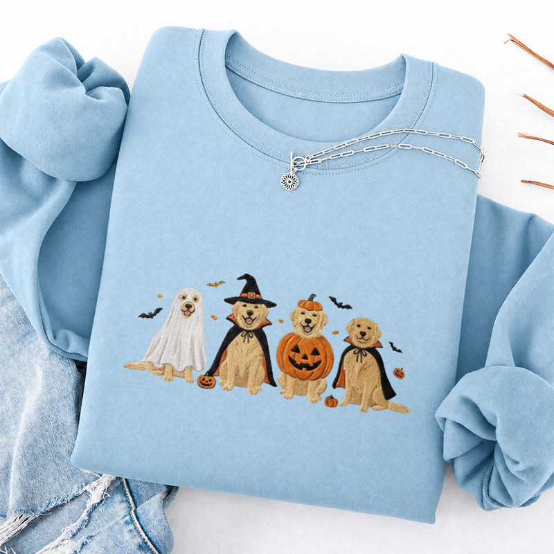 Embroidered Halloween Golden Retriever Classic Crewneck Sweatshirt