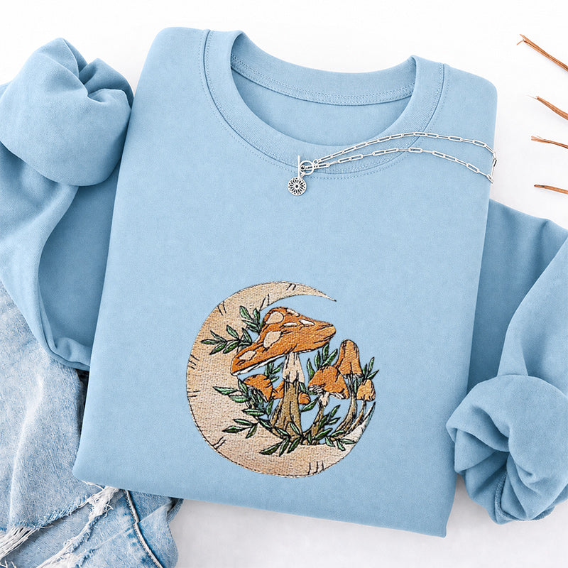 Embroidered Mushroom Moon Classic Crewneck Sweatshirt