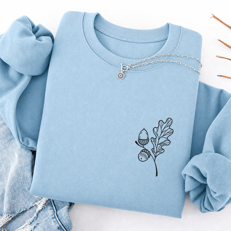 Embroidered Acorns And Leaves Classic Crewneck Sweatshirt