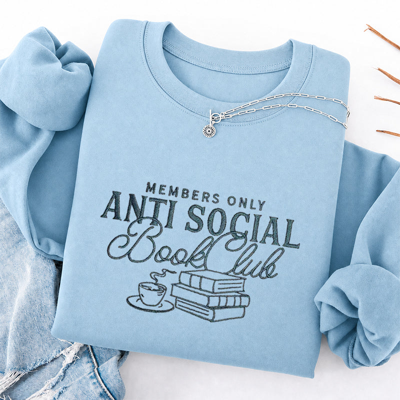 Embroidered Anti Social Book Club Classic Crewneck Sweatshirt