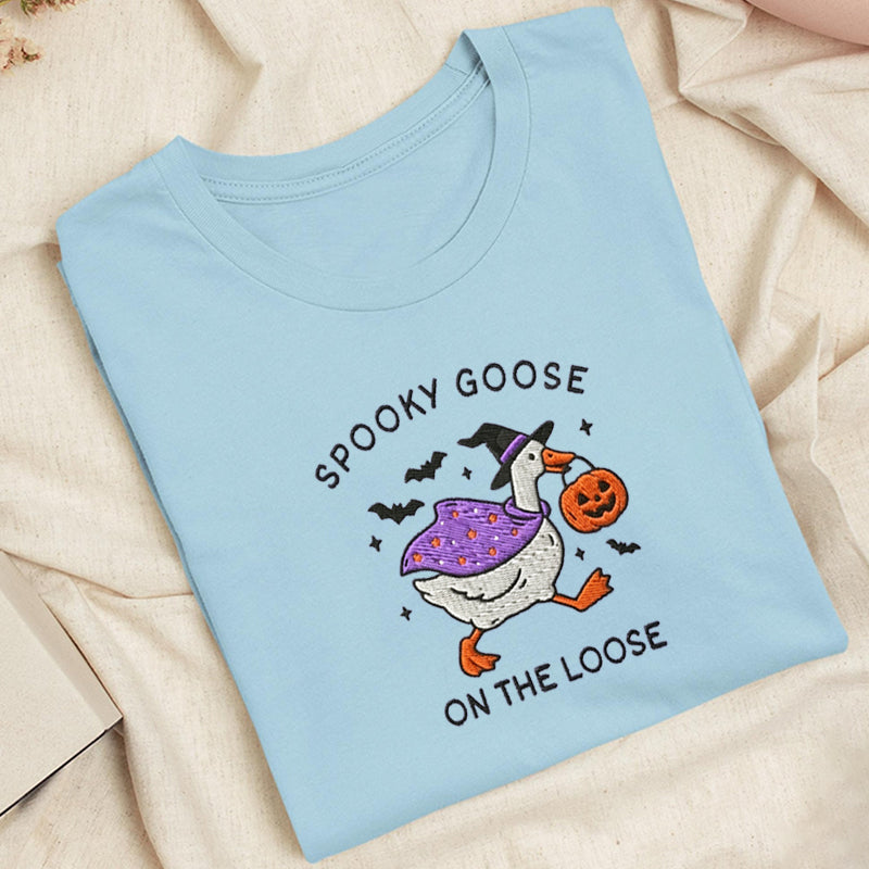 Embroidered Spooky Goose Classic Adult Unisex Crew Neck T-Shirt