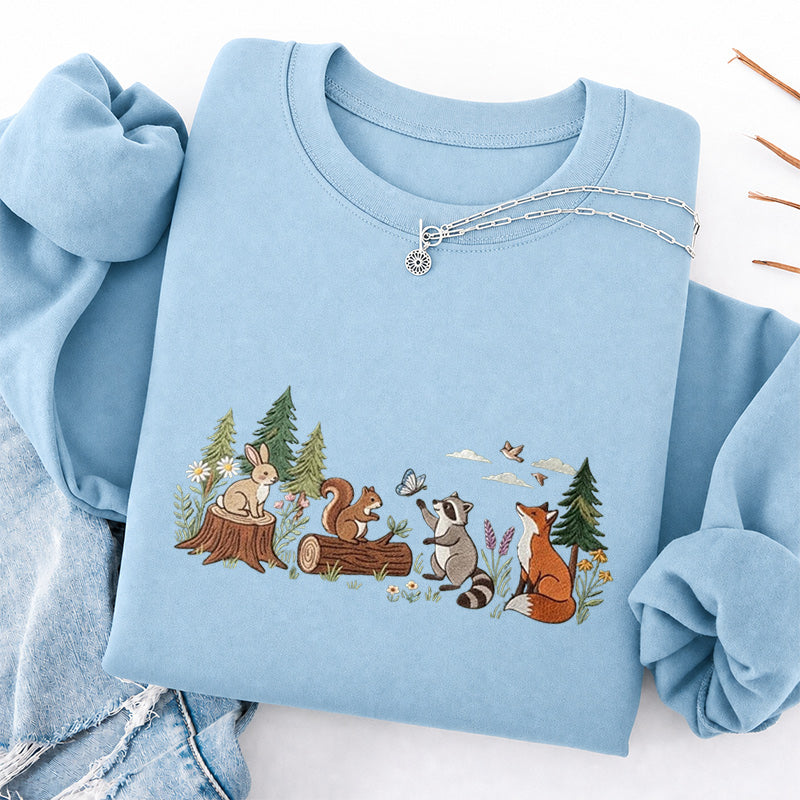 Embroidered Woodland Animals Classic Crewneck Sweatshirt