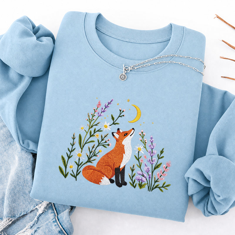 Embroidered Fox Wildflower Classic Crewneck Sweatshirt