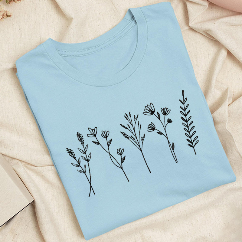 Embroidered Cute Wildflower Classic Adult Unisex Crew Neck T-Shirt