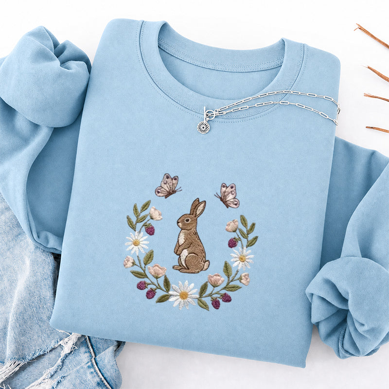 Embroidered Bunny Flower Classic Crewneck Sweatshirt