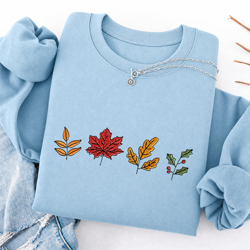 Embroidered Colorful Fall Leaves Classic Crewneck Sweatshirt