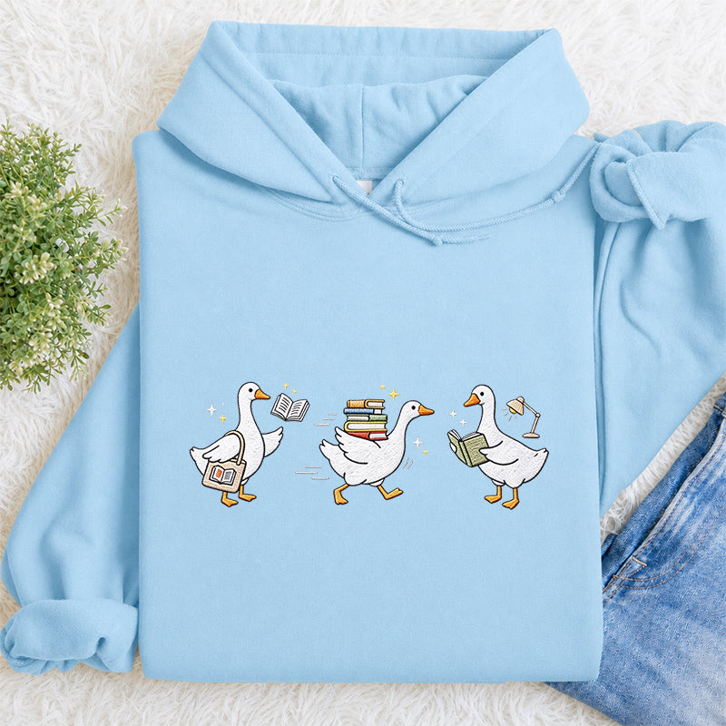 Embroidered Goose Reading Books Classic Adult Unisex Hoodie