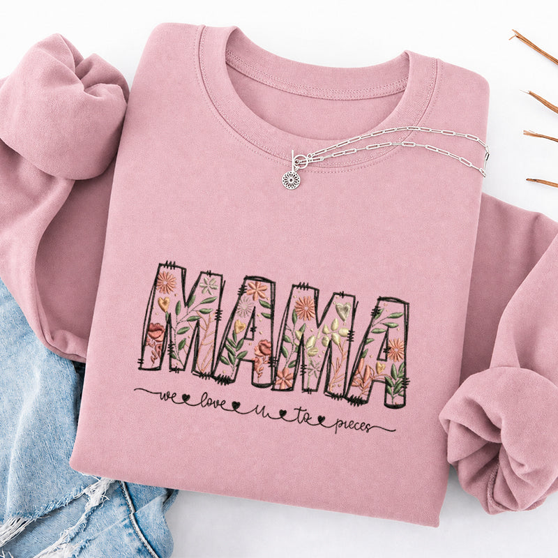 Embroidered Floral Mama Classic Crewneck Sweatshirt