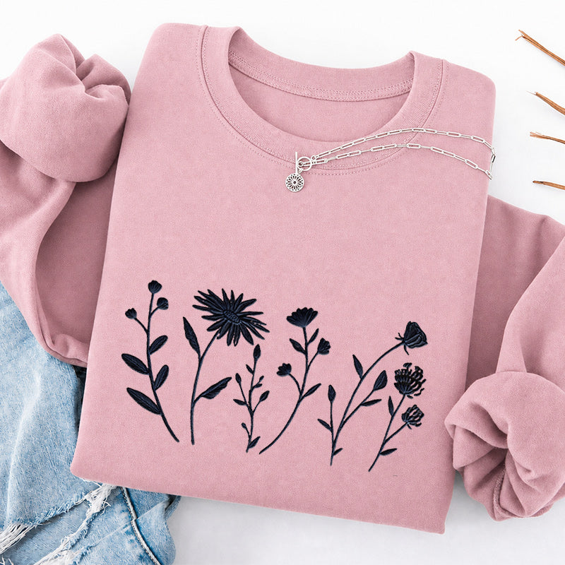 Embroidered Floral Cottagecore Classic Crewneck Sweatshirt