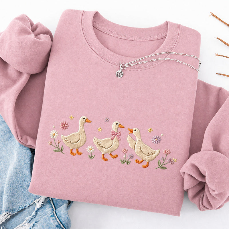 Embroidered Floral Goose Classic Crewneck Sweatshirt