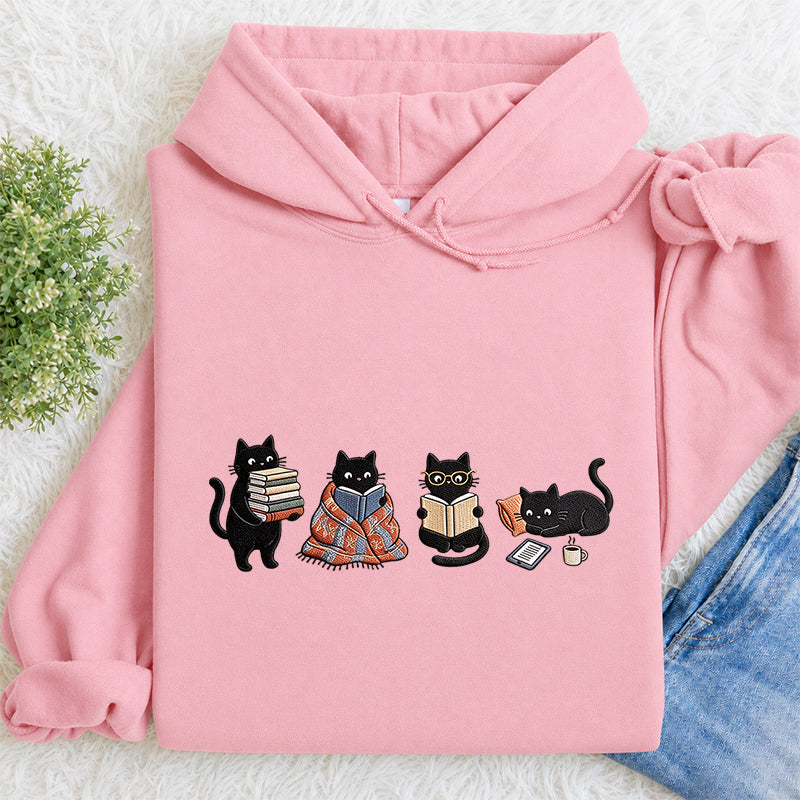Embroidered Bookish Black Cats Classic Adult Unisex Hoodie