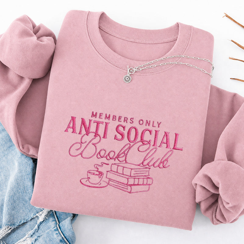 Embroidered Anti Social Book Club Classic Crewneck Sweatshirt