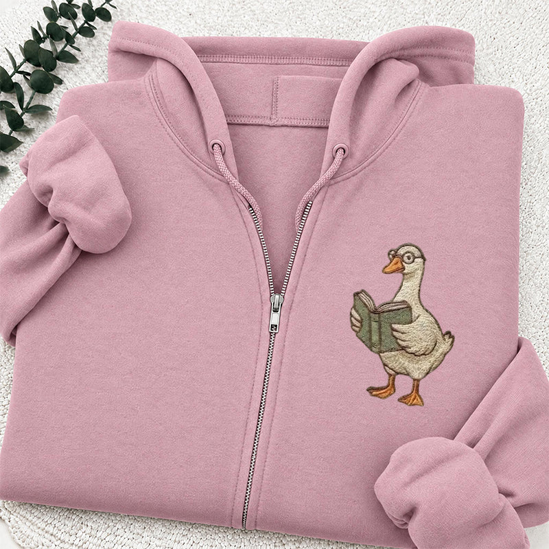Embroidered Reading Goose Classic Adult Unisex Full Zip Hoodie