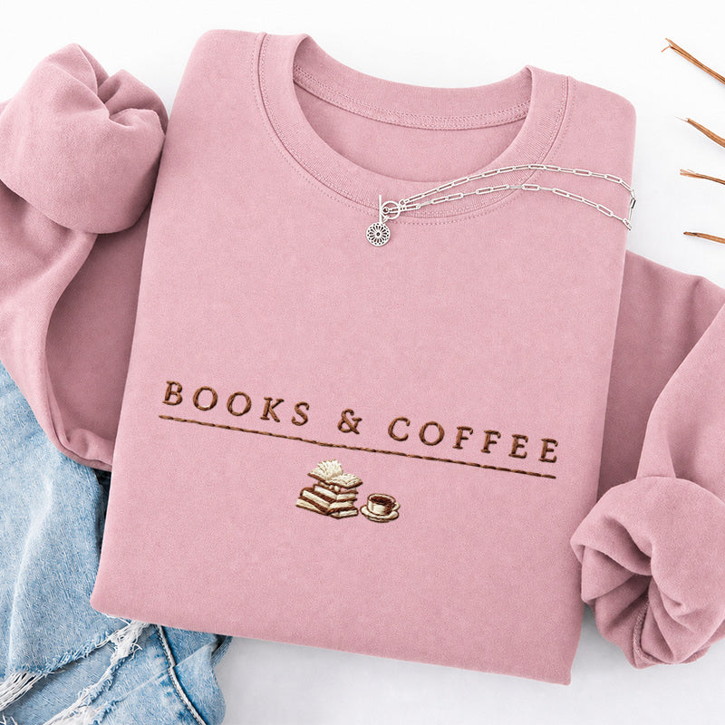 Embroidered Books and Coffee Classic Crewneck Sweatshirt
