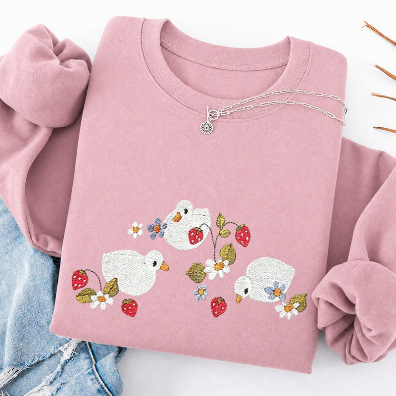 Embroidered Strawberry Duck Classic Crewneck Sweatshirt