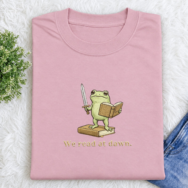 Embroidered We Read At Dawn Frog Classic Crew Neck T-Shirt
