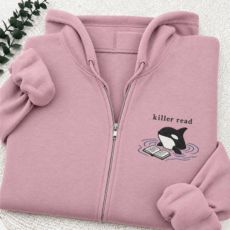 Embroidered Killer Read Orca Classic Full Zip Hoodie