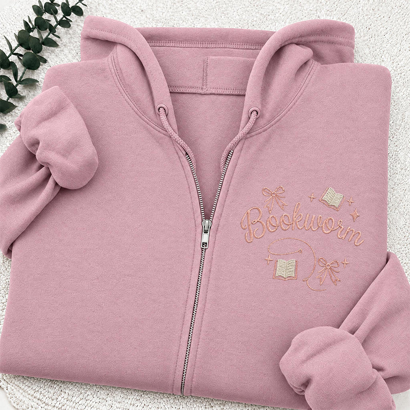 Embroidered Funny Bookworm Classic Full Zip Hoodie