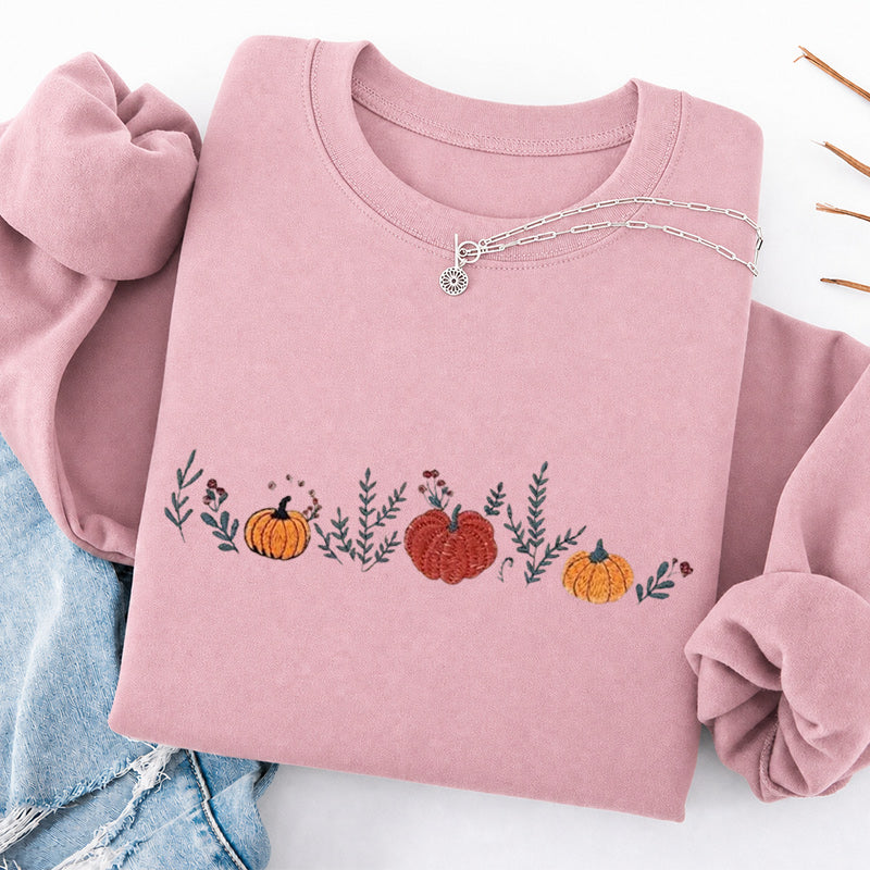 Embroidered Fall Enchanted Pumpkins Classic Crewneck Sweatshirt