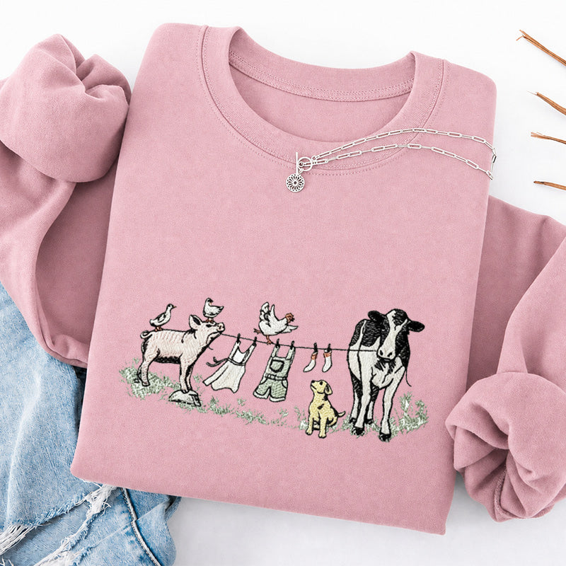 Embroidered Farm Laundry Day Classic Crewneck Sweatshirt