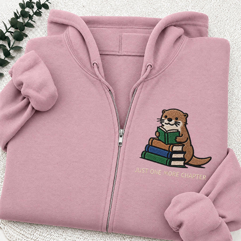 Embroidered Reading Otter Classic Full Zip Hoodie