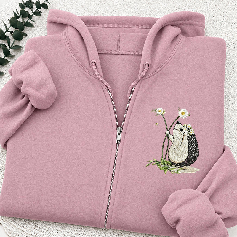 Embroidered hedgehog Daisy Classic Adult Unisex Full Zip Hoodie