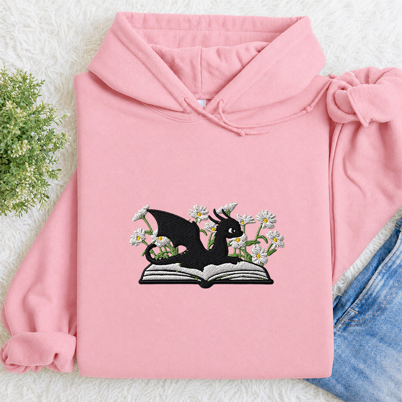Embroidered Floral Dragon Book Classic Adult Unisex Hoodie