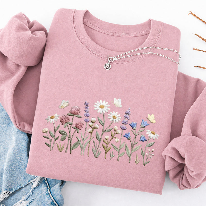 Embroidered Wildflower Classic Crewneck Sweatshirt