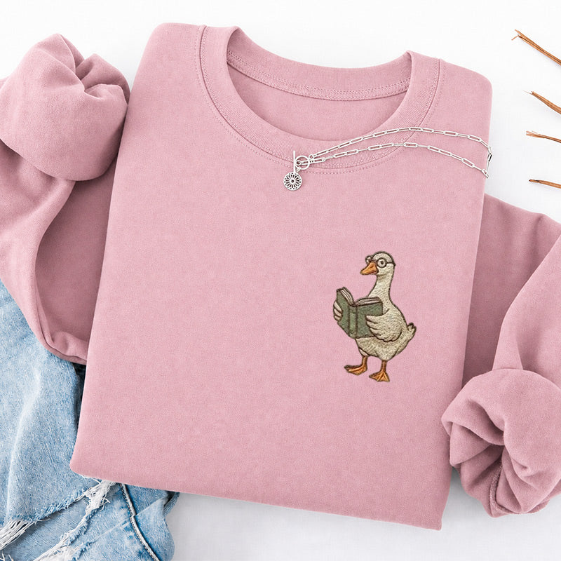 Embroidered Reading Goose Classic Crewneck Sweatshirt