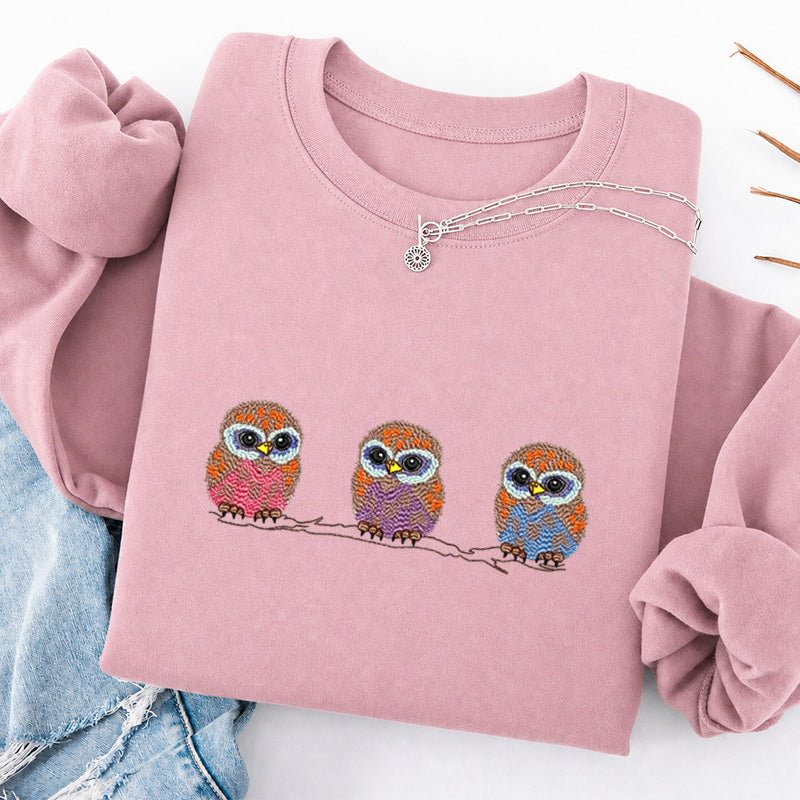 Embroidered Cute Owl Classic Crewneck Sweatshirt