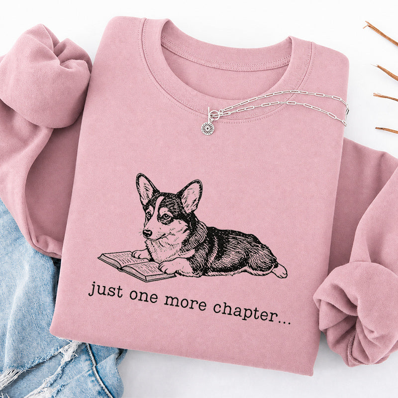 Embroidered One More Chapter Corgi Classic Crewneck Sweatshirt