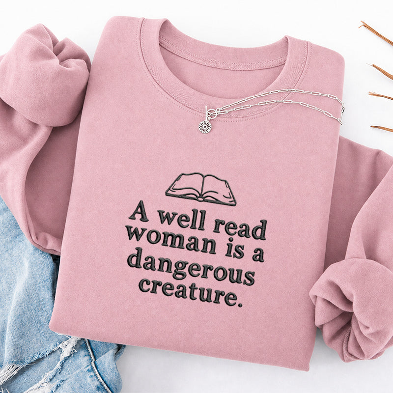 Embroidered A Well Read Woman Classic Crewneck Sweatshirt