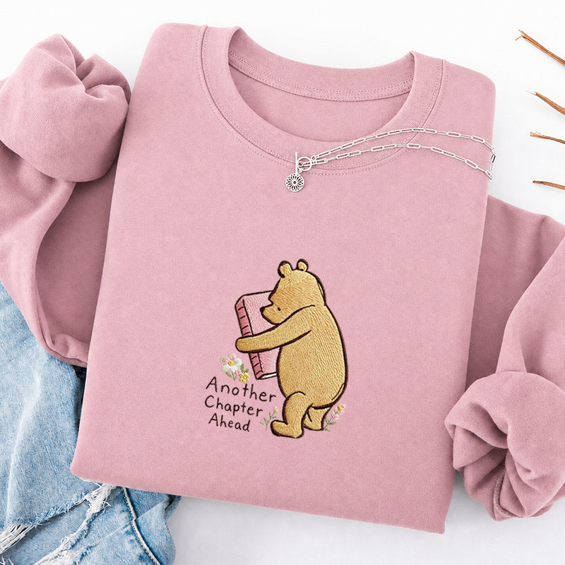 Embroidered Reading Bear Another Chapter Classic Crewneck Sweatshirt