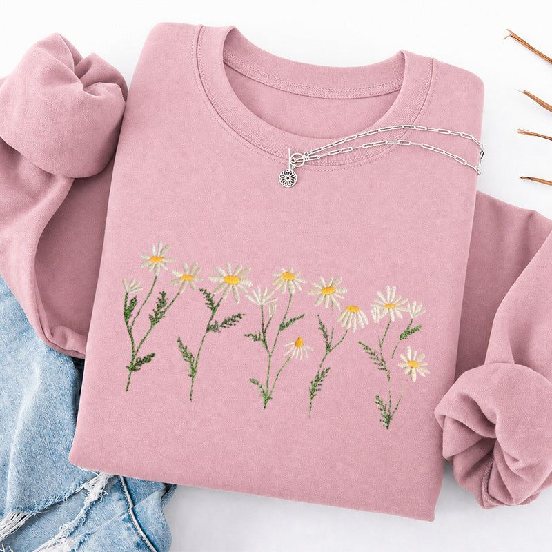Embroidered Daisy Classic Crewneck Sweatshirt