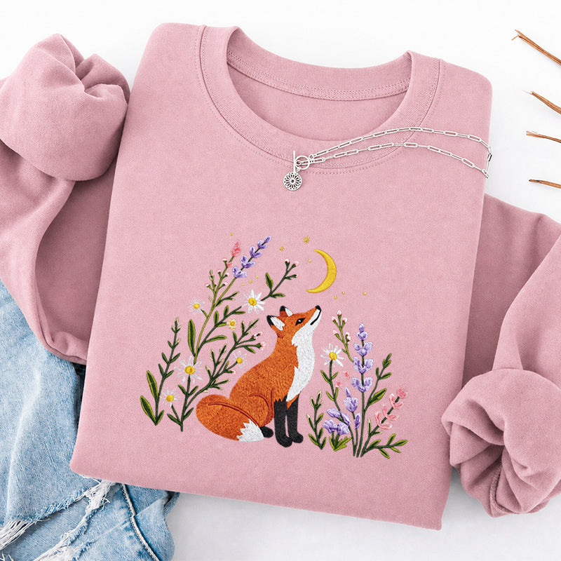 Embroidered Fox Wildflower Classic Crewneck Sweatshirt