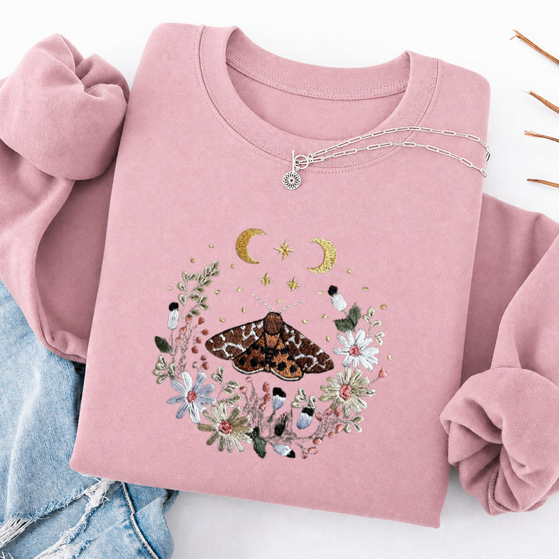 Embroidered Cottagecore Moth Classic Crewneck Sweatshirt