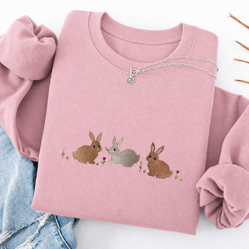 Embroidered Three Bunnies Classic Crewneck Sweatshirt
