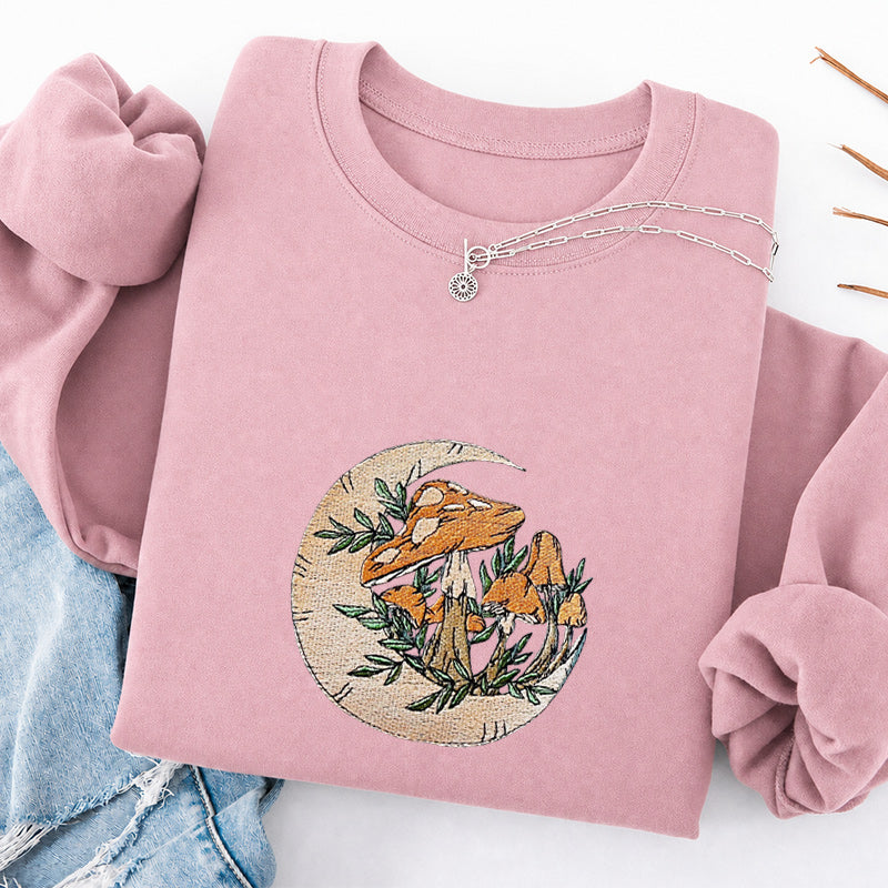 Embroidered Mushroom Moon Classic Crewneck Sweatshirt