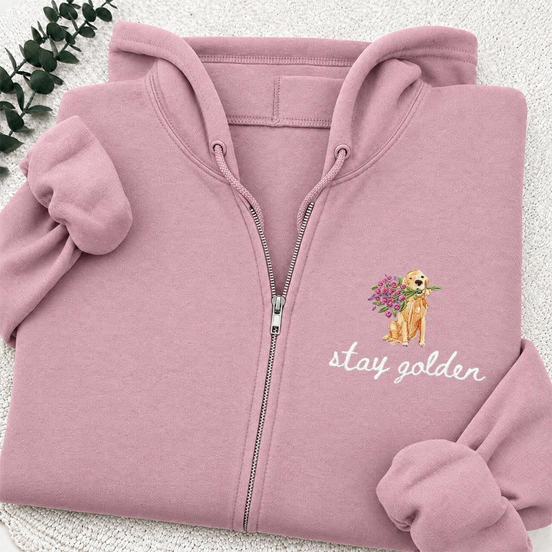 Embroidered Stay Golden Classic Adult Unisex Full Zip Hoodie