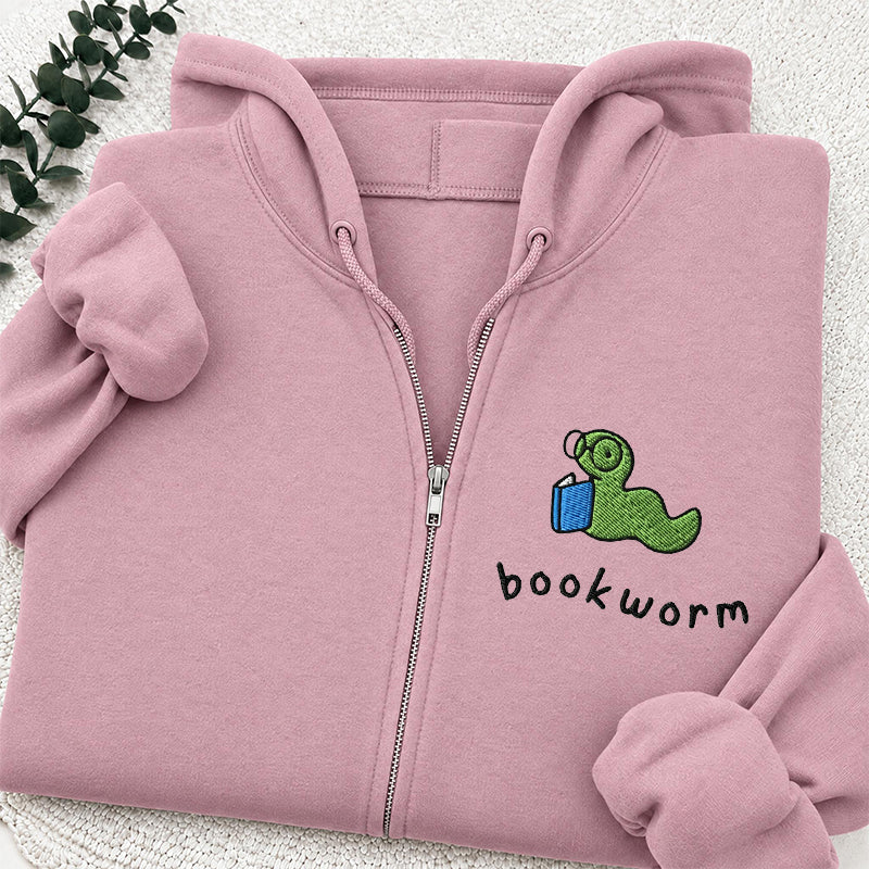 Embroidered Funny Bookworm Classic Full Zip Hoodie