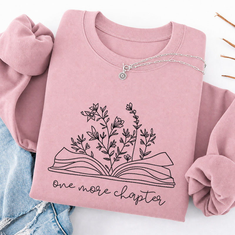 Embroidered One More Chapter Floral Book Classic Crewneck Sweatshirt