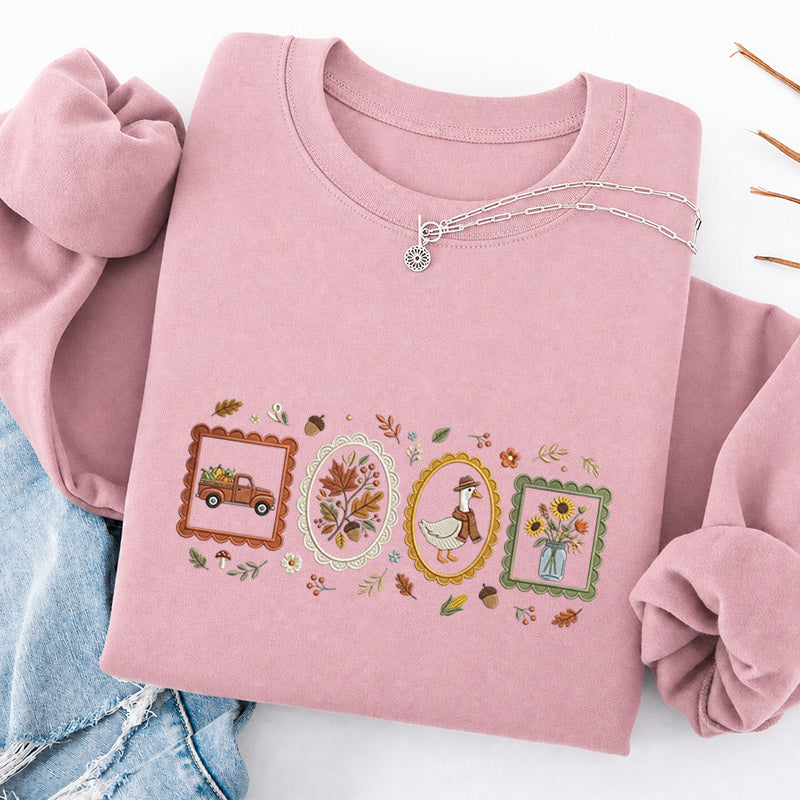 Embroidered Autumn Postcards Classic Crewneck Sweatshirt