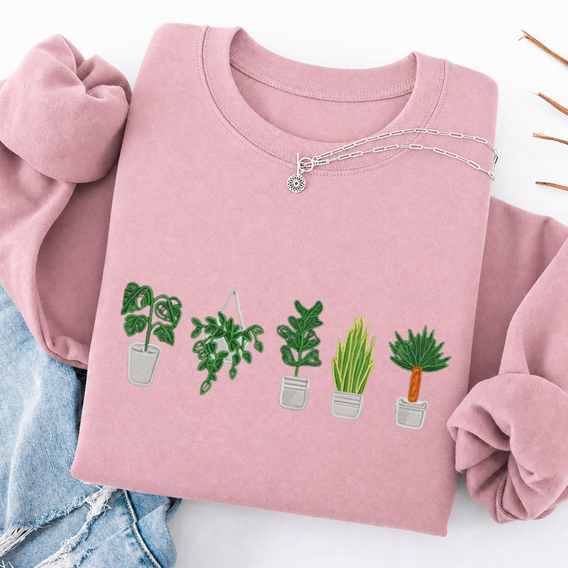 Embroidered Houseplant Classic Crewneck Sweatshirt