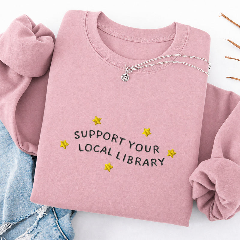 Embroidered Support Your Local Library Classic Crewneck Sweatshirt