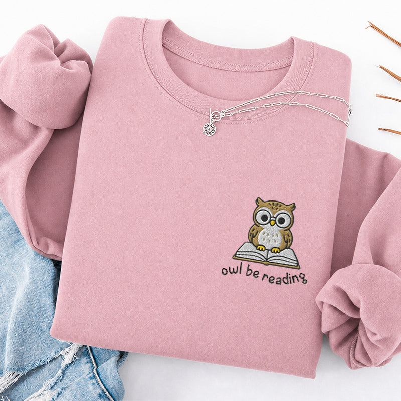 Embroidered Owl Be Reading Classic Crewneck Sweatshirt