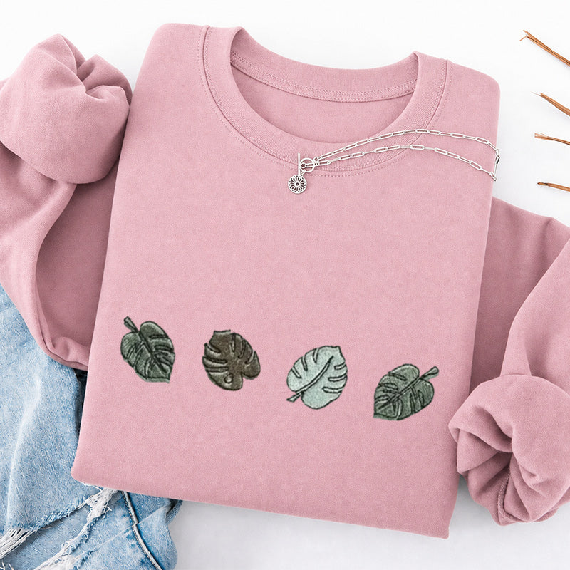 Embroidered Monstera Plant Classic Crewneck Sweatshirt