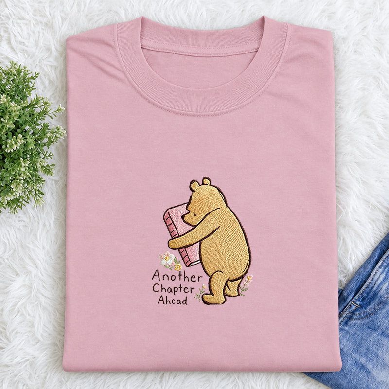 Embroidered Reading Bear Another Chapter Classic Crew Neck T-Shirt